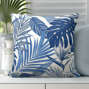 Coussin de jet élégant aux feuilles de palmier ble