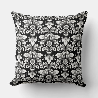 Coussin de jet élégant en Damas noir et blanc