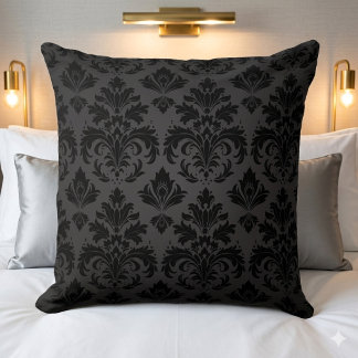 Coussin de jet élégant en Damas noir sur charbon