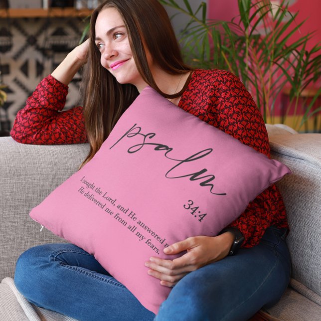 Coussin de jet élégant rose avec verset biblique (Créateur téléchargé)