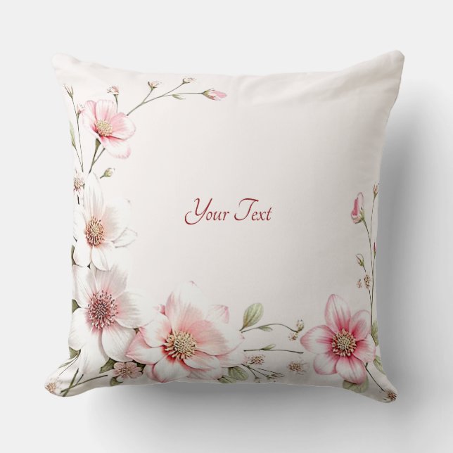 Coussin de jet élégant rose blanc floral (Recto)