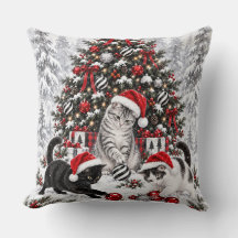 Coussin de jet en aquarelle de chats de Noël malic