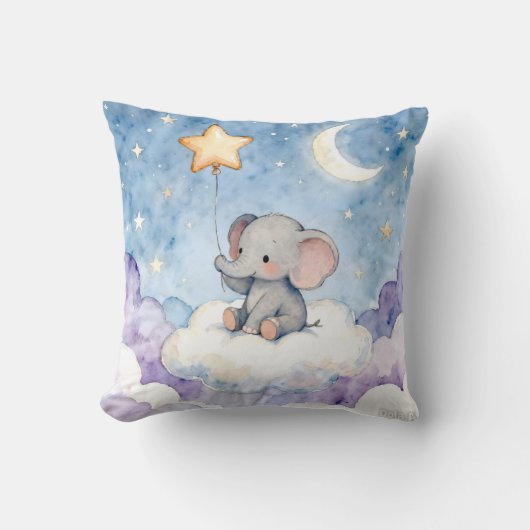 Coussin de jet en aquarelle éléphant rêveur (Recto)