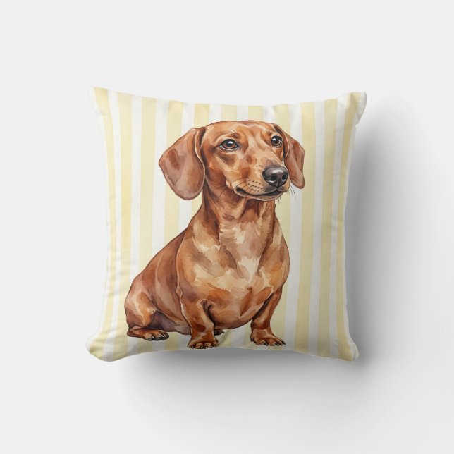 Coussin de jet en aquarelle teckel (Recto)