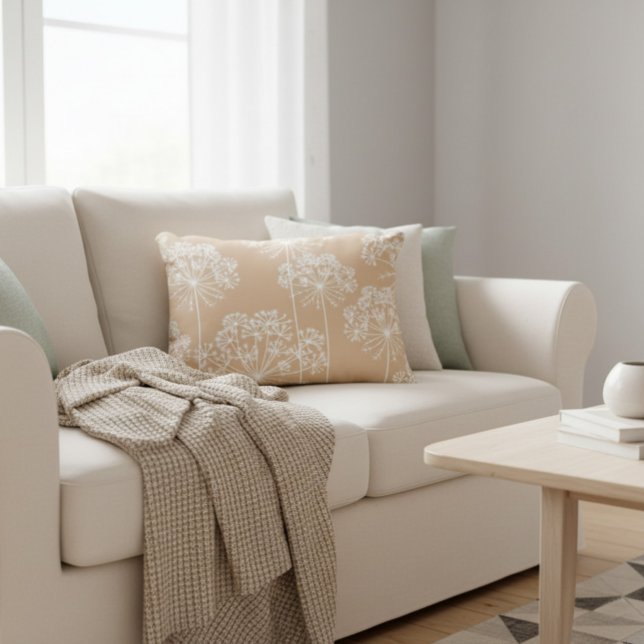 Coussin de jet en beige doux silhouette de fleur d (Créateur téléchargé)
