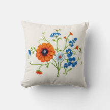 Coussin de jet en broderie Crewel florale ivoire