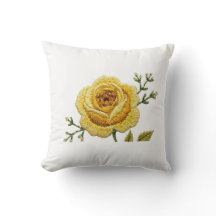 Coussin de jet en broderie fausse rose jaune éléga
