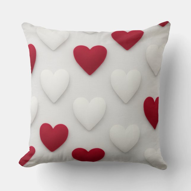 Coussin de jet en coton à cœurs rouges et blancs e (Recto)