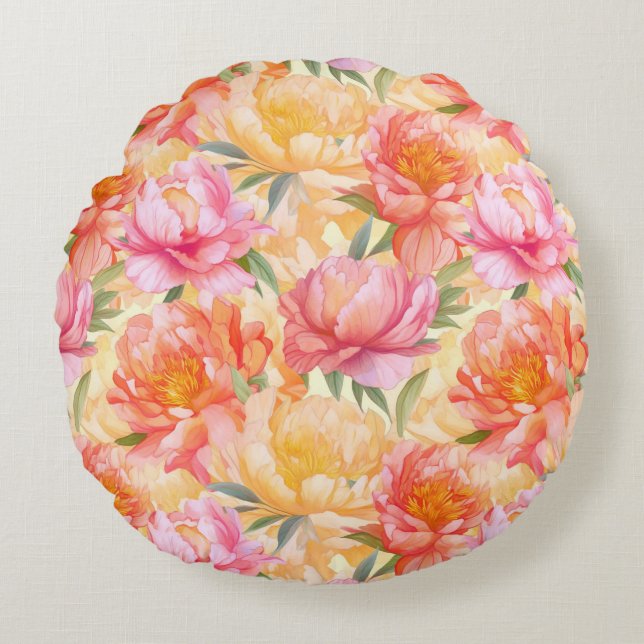 Coussin de jet en coton Fleurs de pivoine (Devant)