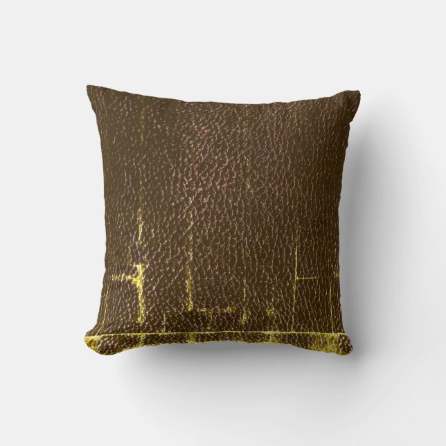 Coussin de jet en cuir brun en détresse (Recto)