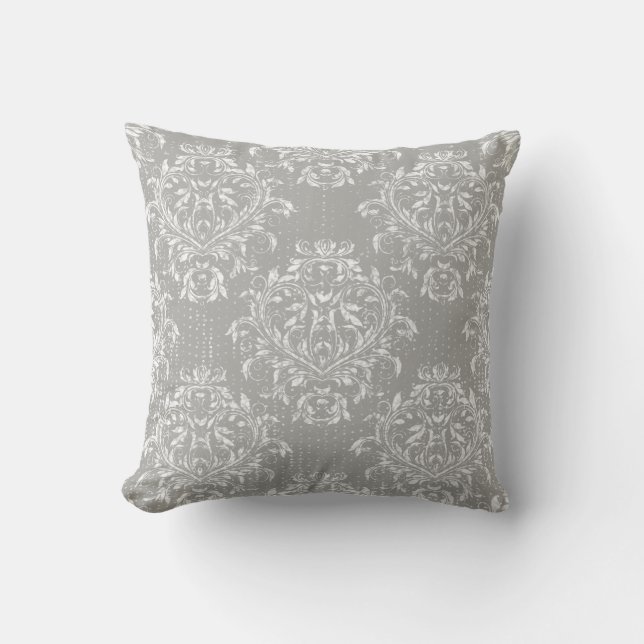Coussin de jet en damas en détresse - Gris (Recto)