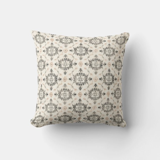Coussin de jet en damas français Charbon & Blush (Recto)