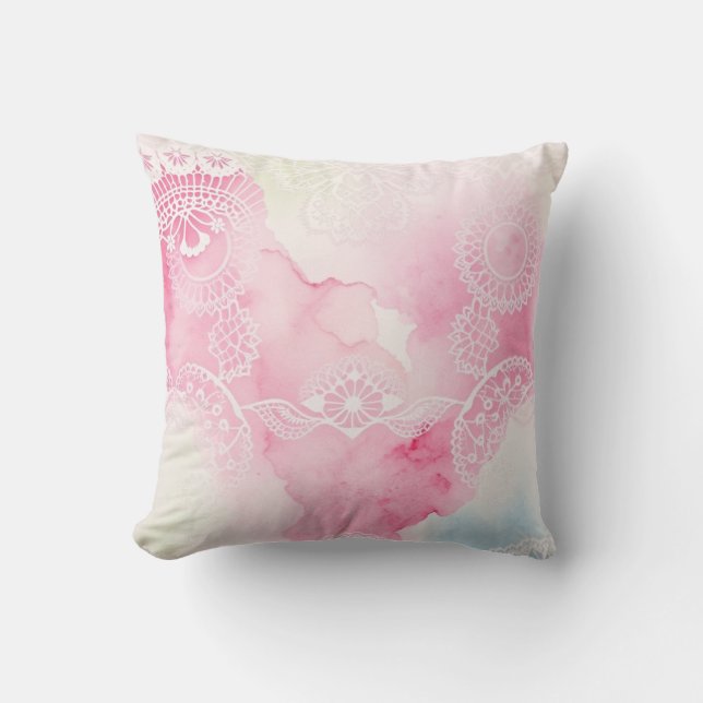 Coussin de jet en dentelle aquarelle romantique (Recto)