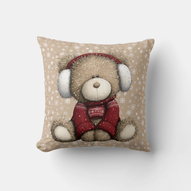 Coussin de jet en forme d'ours en peluche d'hiver (Recto)