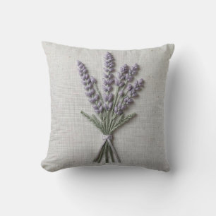 Coussin de jet en lin brodé de lavande