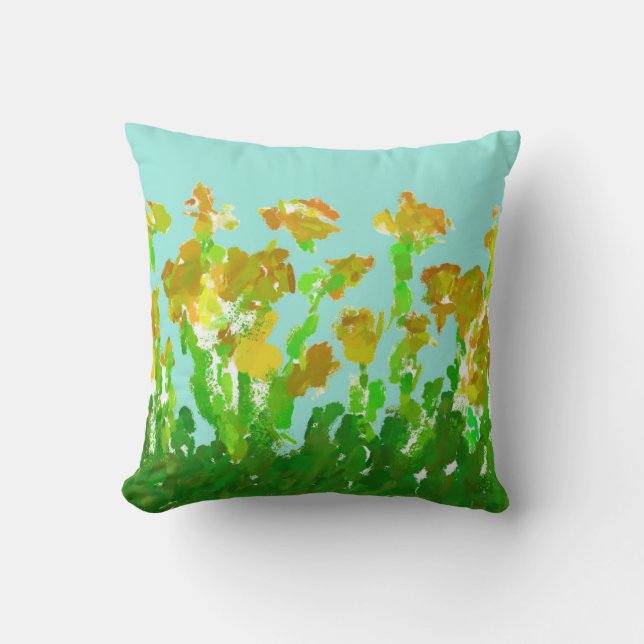 Coussin de jet en polyester floral vert et or abst (Recto)