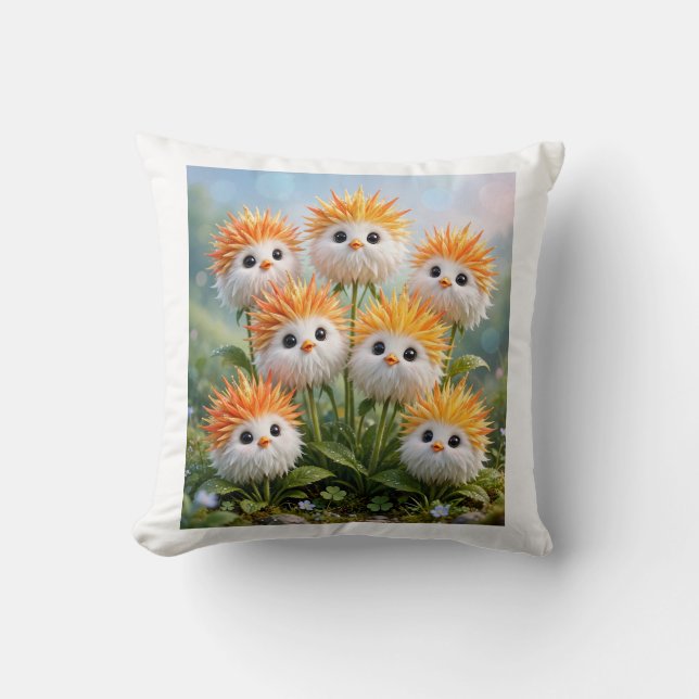 Coussin de jet fantaisie de poussin mignon avec fl (Recto)
