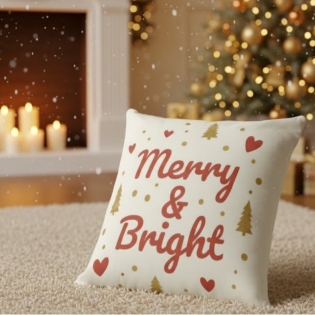 Coussin de jet festif « Merry & Bright » pour Noël (Créateur téléchargé)