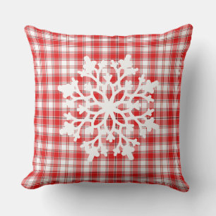 Coussin de jet - flocon de neige à carreaux rouges