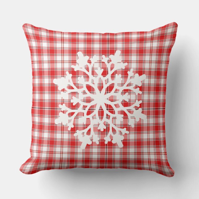 Coussin de jet - flocon de neige à carreaux rouges (Recto)