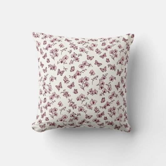 Coussin de jet floral à orchidée mûrier (Recto)
