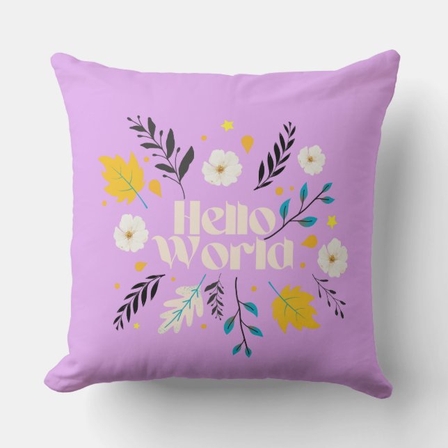 Coussin de jet floral Hello World (Recto)