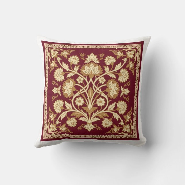 Coussin de jet floral islamique rouge (Verso)