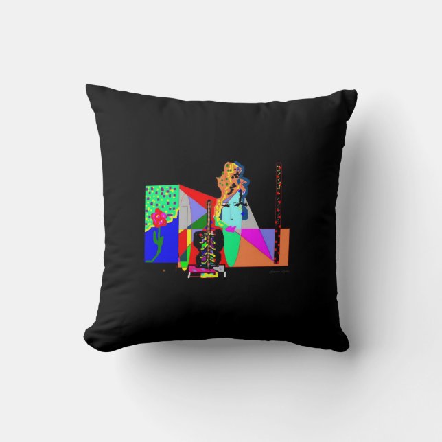 Coussin de jet funky abstrait femme noire (Recto)
