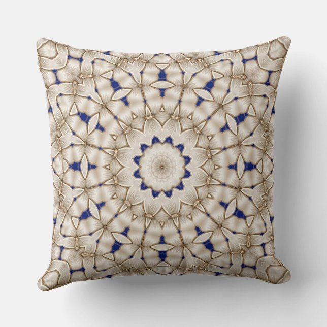 Coussin de jet géométrique floral or bleu (Verso)