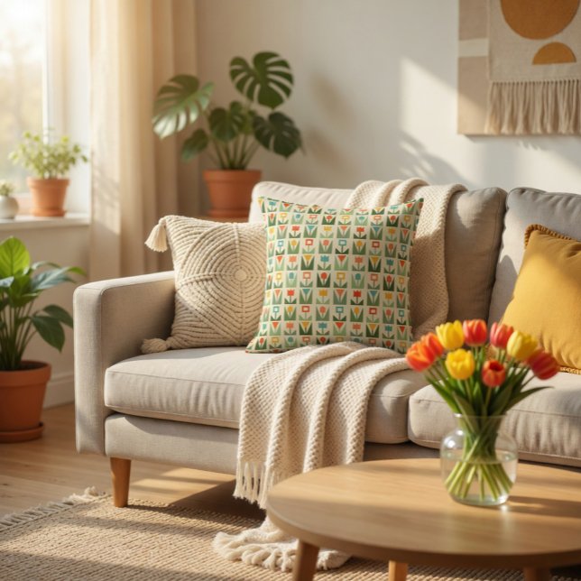 Coussin de jet géométrique floral rétro (Créateur téléchargé)