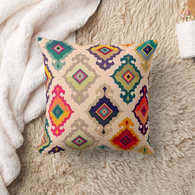 Coussin de jet géométrique Ikat coloré (Couverture)