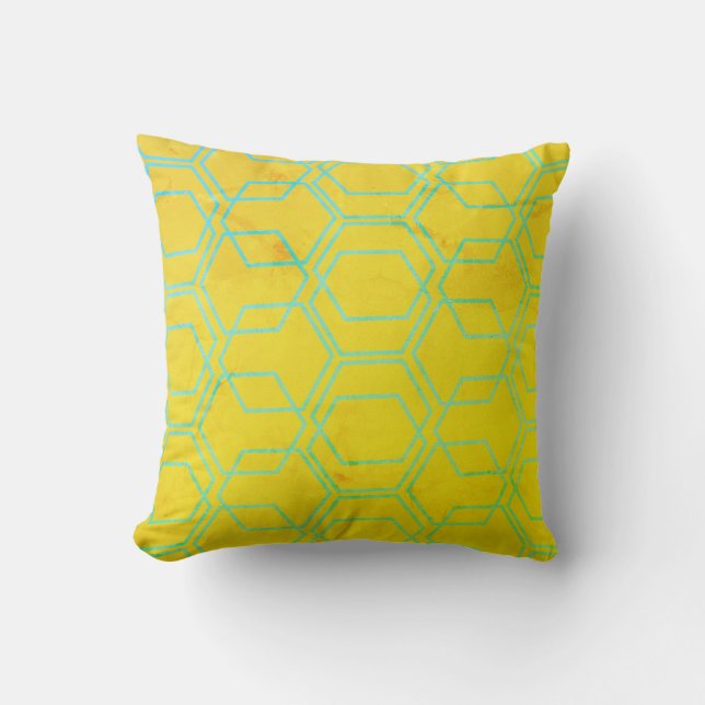 Coussin de jet géométrique jaune et vert aux forme (Recto)