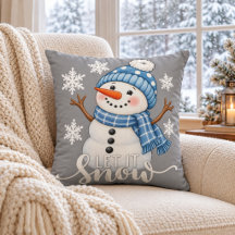 Coussin de jet gris de l'hiver mignon bonhomme de