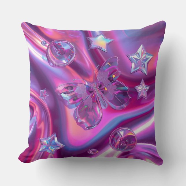 Coussin de jet holographique Y2K | Rose chaud et c (Recto)