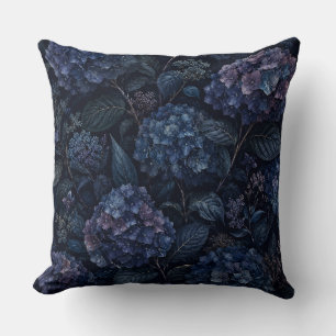 Coussin de jet Hydrangea de minuit Floral foncé