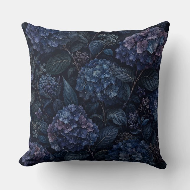 Coussin de jet Hydrangea de minuit | Floral foncé (Recto)