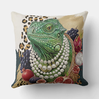 Coussin de jet Iguane Éclectique avec Perles, Chic