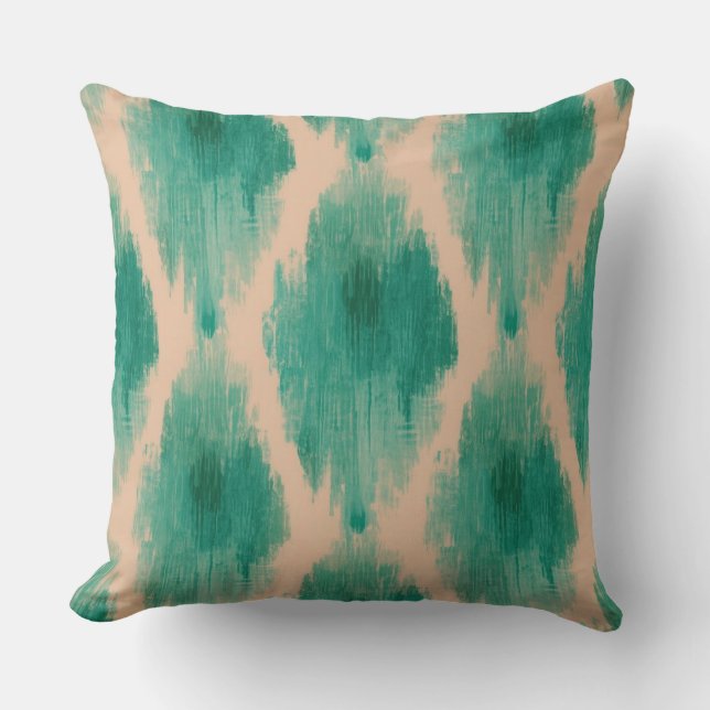  Coussin de jet Ikat sarcelle et argile moderne |  (Recto)
