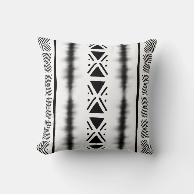 Coussin de jet inspiré du tissu de boue blanc afri (Recto)