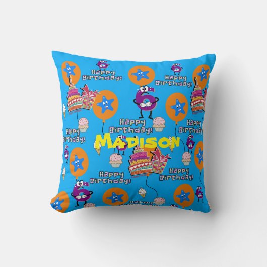 Coussin de jet, Joyeux 6ème Anniversaire Bleu (Recto)