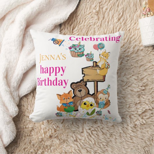 Coussin de jet, Joyeux Anniversaire Renard Oiseau (Couverture)