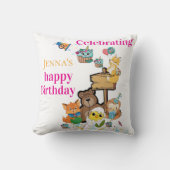 Coussin de jet, Joyeux Anniversaire Renard Oiseau (Recto)