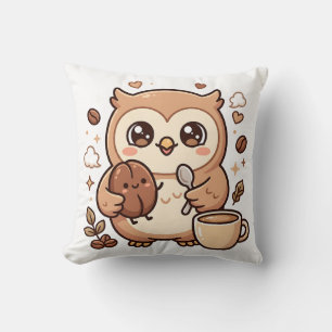 Coussin de jet Kawaii Chouette Café