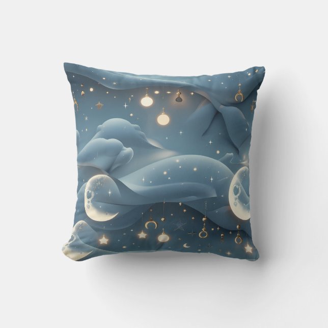 Coussin de jet - Lune céleste bleu poudre (Recto)