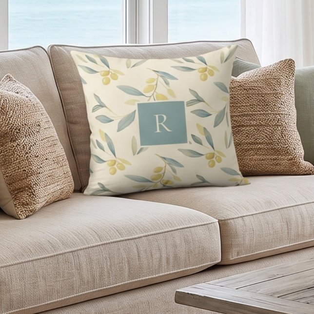 Coussin de jet méditerranéen à branche d'olivier m (Créateur téléchargé)