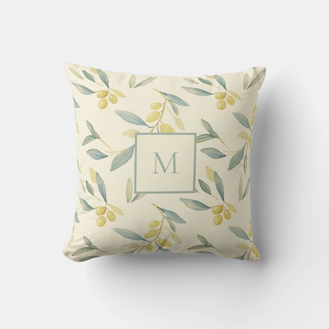 Coussin de jet Méditerranéen Branche de olivier Mo (Recto)