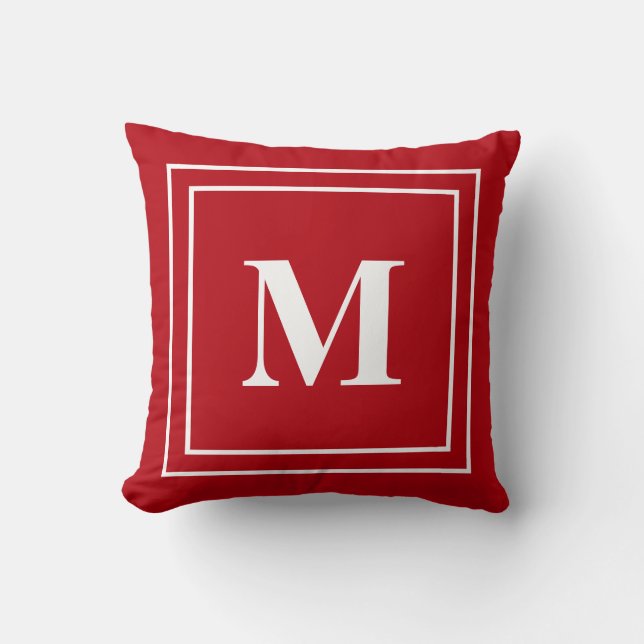 Coussin de jet moderne rouge monogramme (Recto)