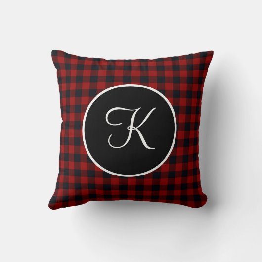 Coussin de jet Monogramme rouge et noir à carreaux (Verso)