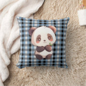Coussin de jet Panda à carreaux bleus (Couverture)