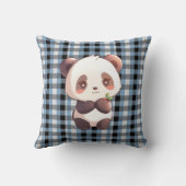 Coussin de jet Panda à carreaux bleus (Verso)